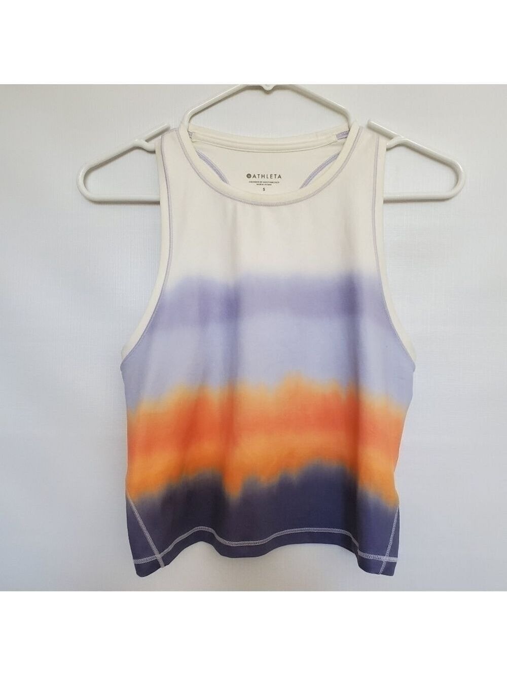 ATHLETA SHANTI PRINT OMBRE CROP TANK RACERBACK WHITE ORANGE PURPLE WOMENS ( S )